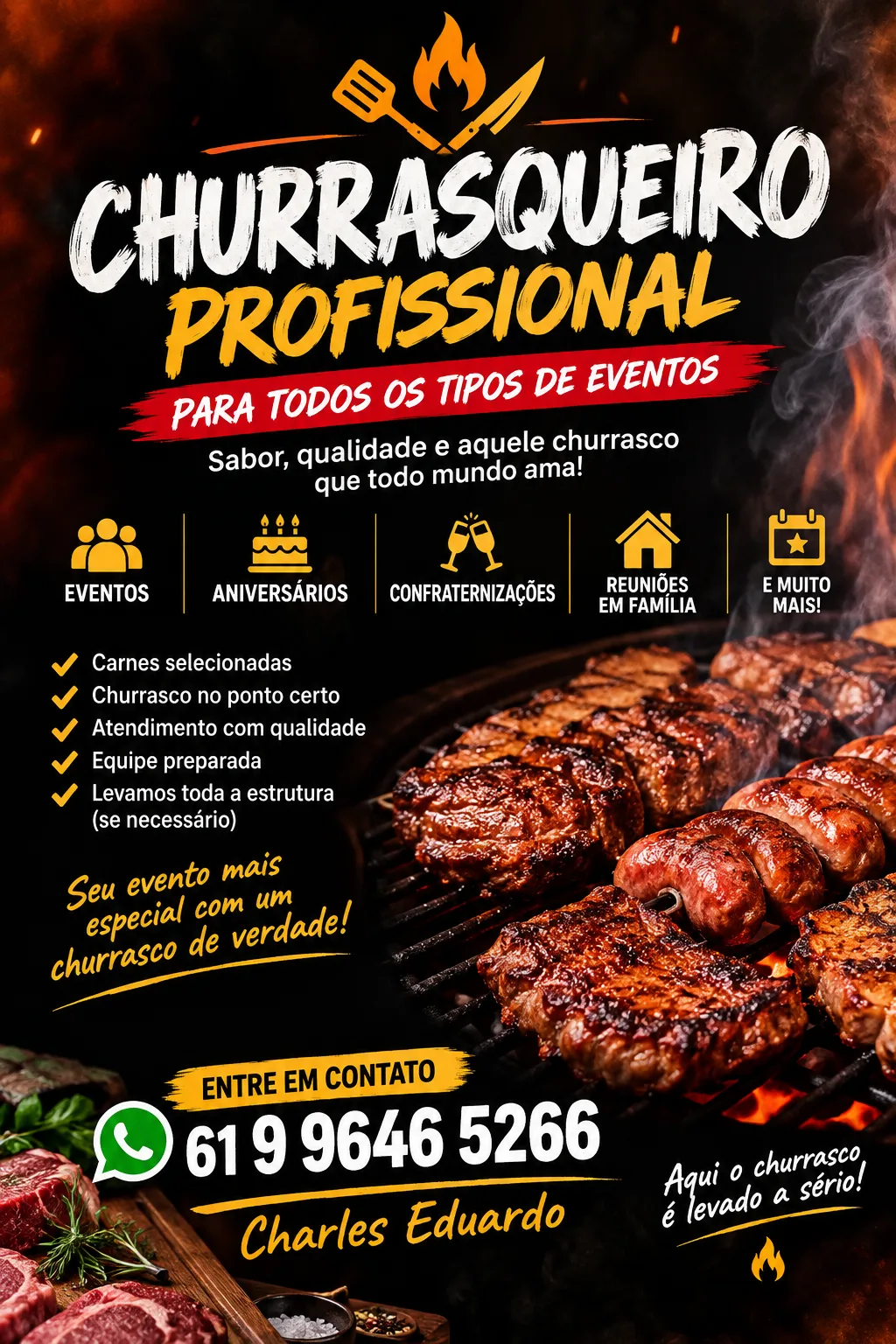 Serviço de Churrasqueiro a Domicílio - Eventos, Aniversários e Casamentos — Outros em Brasília, DF